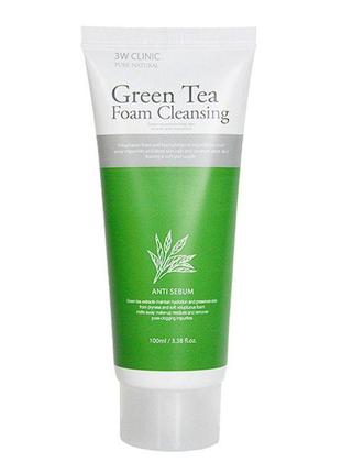 Пінка для вмивання зелений чай green tea cleansing foam 3w clinic