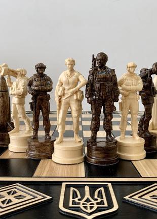 Набір шахових фігур "зсу" з деревини клена