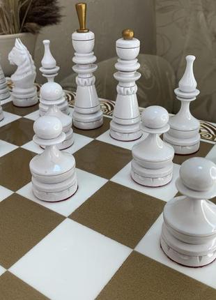 Шахові фігури "classic luxe" у біло-золотому кольорі з клена6 фото