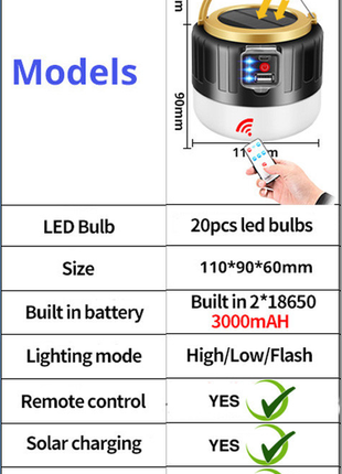 Led світильник (підвісний), сонячна панель, на пульті+power bank6 фото