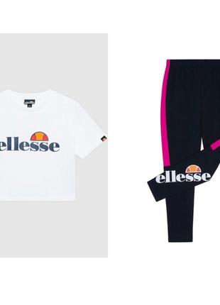 Брендовий костюм комплект ellesse кроп топ футболка лосини