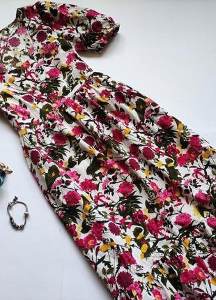 Котонова сукня міді з квітковим принтом