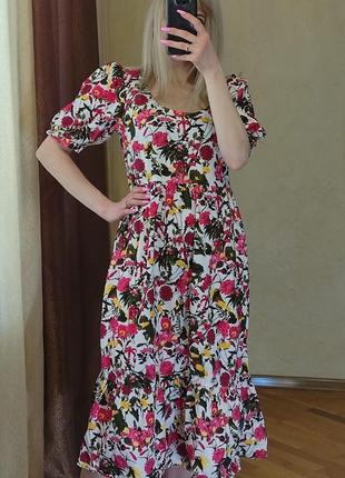 Коттоновое платье миди с цветочным принтом4 фото