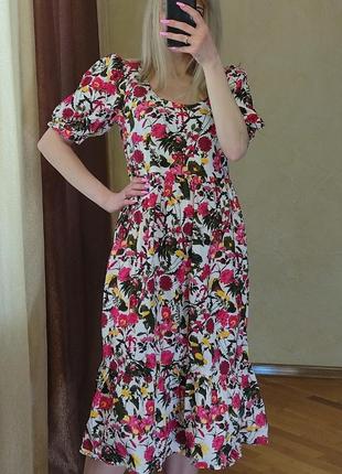 Коттоновое платье миди с цветочным принтом5 фото