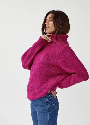Жіночий теплий светр оверсайз, з довгим рукавом, малина