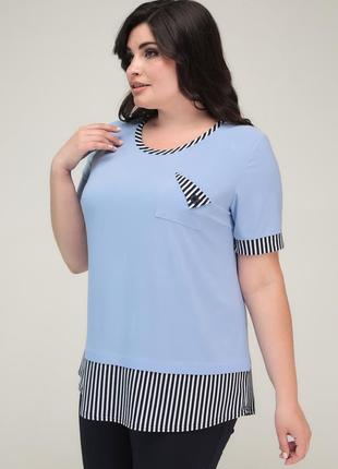 Женская футболка прямая трикотаж масло большого размера 52, 56, 66 р голубого  цвета