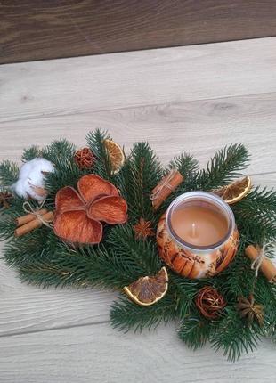 Рождественская свеча. композиция со свечами на стол. подсвечник новогодний4 фото