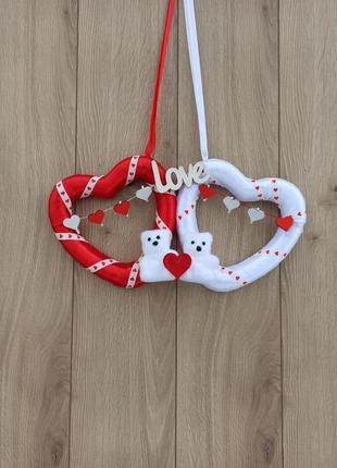 Двойное сердце красное и белое с мишками - декор ко дню святого валентина2 фото