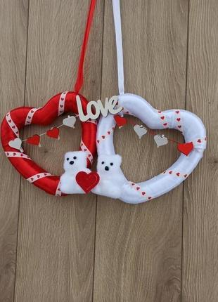 Двойное сердце красное и белое с мишками - декор ко дню святого валентина4 фото