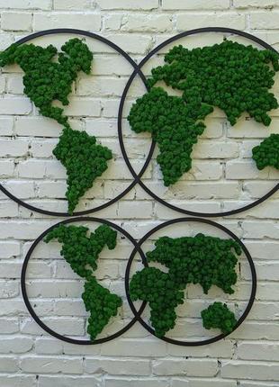 Карта світу з мохом - декор на стіну1 фото