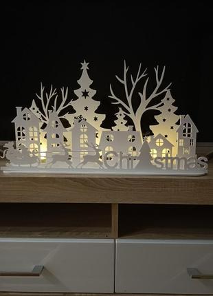 Современная новогодняя композиция -панель с ледсвічками для декор камина, подоконника, комода, стола3 фото
