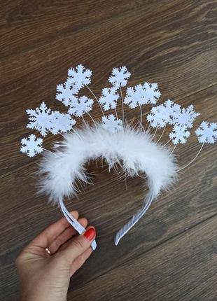Обруч зі сніжинками для образу костюму сніжинки, снігуроньки.3 фото