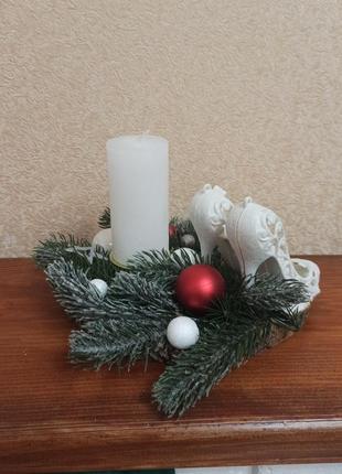 Новорічний підсвічник, новорічна композиція зі свічкою на стіл2 фото