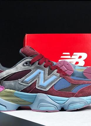 New balance 9060 кроссовки кеды женские мужские замшевые замшевые весенние осенние демисезонные отменное качество низкие Бурдовый баланс с голубым