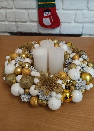 Новорічний різдвяний вінок-підсвічник на стіл