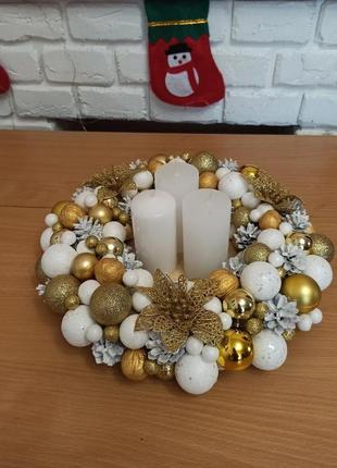 Новорічний різдвяний вінок-підсвічник на стіл
