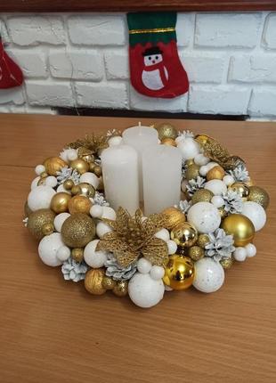 Новорічний різдвяний вінок-підсвічник на стіл