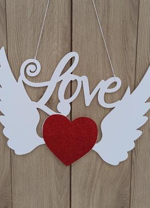 Декор ко дню святого валентина, подвеска венок на дверь стену с крыльями ангела и сердцем1 фото