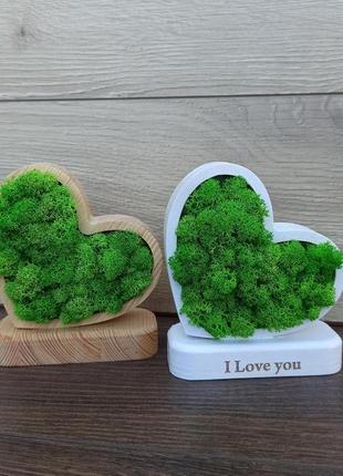 Дерев'яне серце на підставці з мохом. подарунок на день святого валентина дружині, річницю весілля3 фото