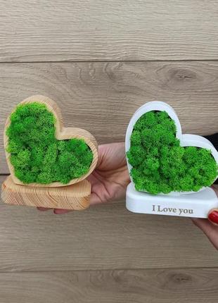 Дерев'яне серце на підставці з мохом. подарунок на день святого валентина дружині, річницю весілля6 фото
