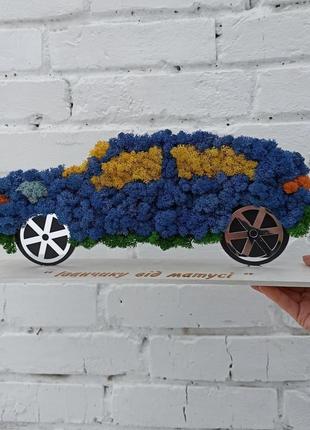 Авто з моху на підставці як подарунок сину, чоловіку до дня народження, подарок автомобілісту5 фото