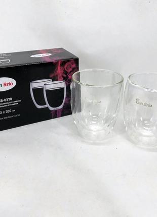 Набор стаканов с двойным дном con brio cb-8330-2 300 мл 2 шт, прозрачные чашки с двойными стенками4 фото