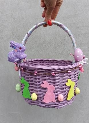 Дитячий пасхальний кошик з зайчиками для дівчаток та хлопчиків1 фото