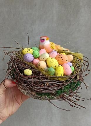 Пасхальна композиція, весняна композиція - гніздо з пташкою4 фото