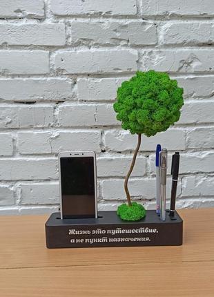 Органайзер на стіл зі стабілізованим деревом, підставка для телефону з дерева2 фото