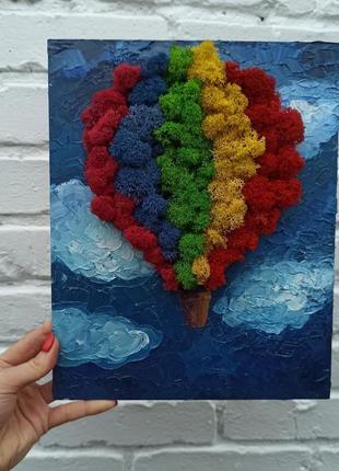 Картина маслом с воздушным шаром. картина со мхом