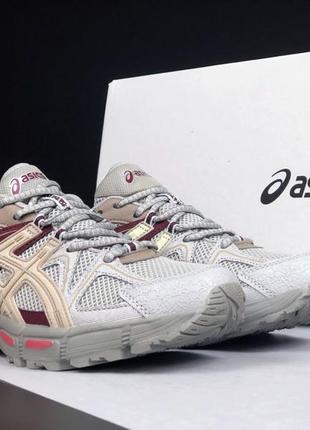 Asics gel-kahana 8 кросівки кеди чоловічі асікс весняні літні демісезонні низькі сірі з бордовим шкіра шкіряні сітка легкі2 фото