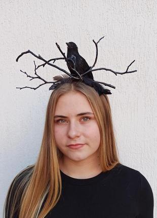 Обруч, аксесуар до хеловіну з чорним вороном. обруч відьми