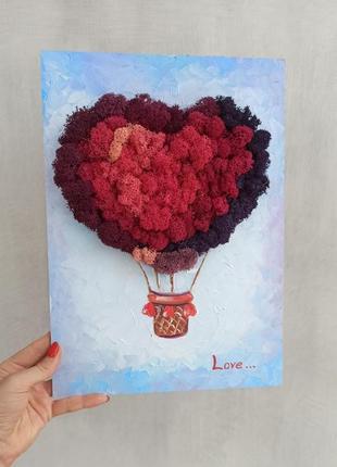 Картина из мха. картина с воздушным шаром. подарок жене, девушке ко дню святого валентина3 фото
