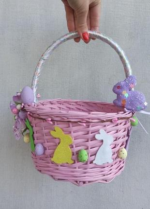 Рожевий пасхальний кошик для дівчинки з зайчиком2 фото