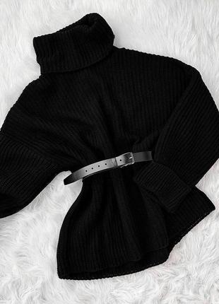 Женский удлиненный свитер, теплый, оверсайз, черный5 фото