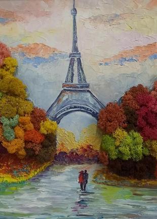 Авторская картина с эйфелевой башней написана масляными красками и дерева выполнена из мха4 фото