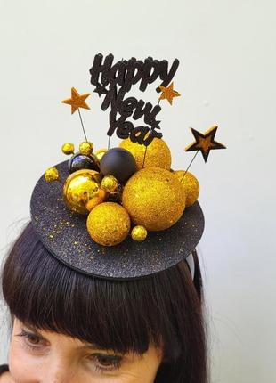 Новорічний капелюшок на обручі, новорічний обруч для дорослих з кульками2 фото