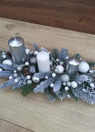 Новогодняя композиция со свечами на стол3 фото
