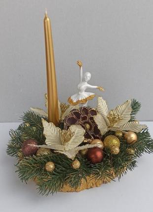 Новогодняя рождественская композиция с балериной и свечей на стол3 фото