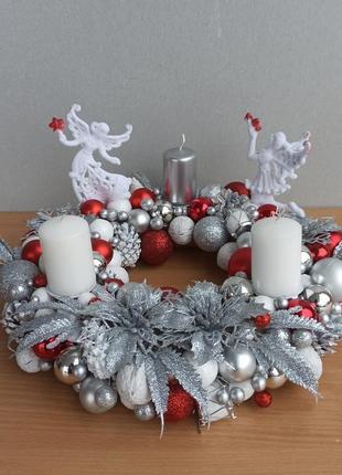 Новорічна різдвяна композиція зі свічками на стіл. різдвяна свічка. різдвяний вінок із свічками3 фото