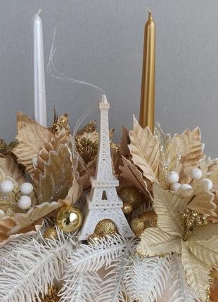 Новорічна композиція з ейфелевою вежею зі свічками на стіл2 фото