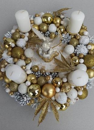 Новогодняя рождественская композиция со свечами на стол3 фото
