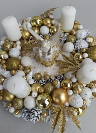 Новогодняя рождественская композиция со свечами на стол2 фото