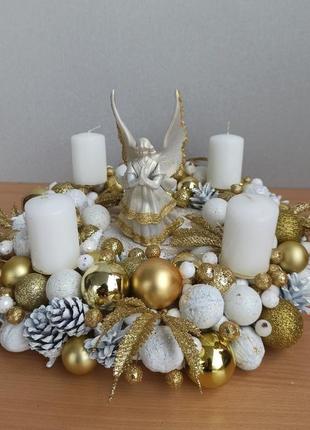 Новогодняя рождественская композиция со свечами на стол6 фото