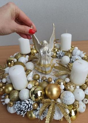 Різдвяний вінок підсвічник зі свічками та ангелом6 фото