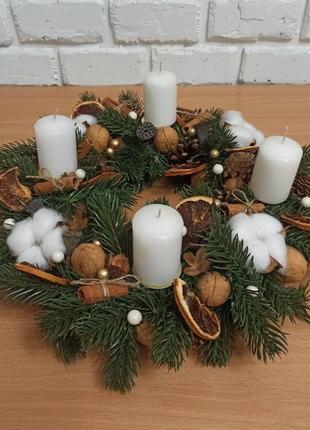 Рождественский венок подсвечник со свечами на стол5 фото