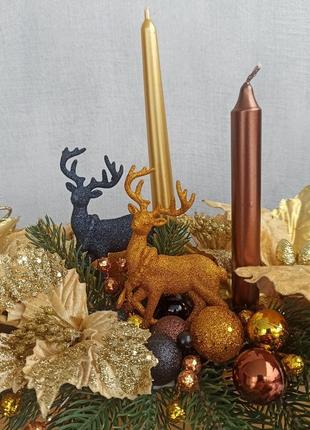 Вишукана новорічна композиція зі свічками на стіл. підсвічник новорічний зі свічками2 фото