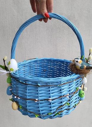 Блакитний  пасхальний кошик для хлопчиків з  пташкою в гнізді та яєчками9 фото