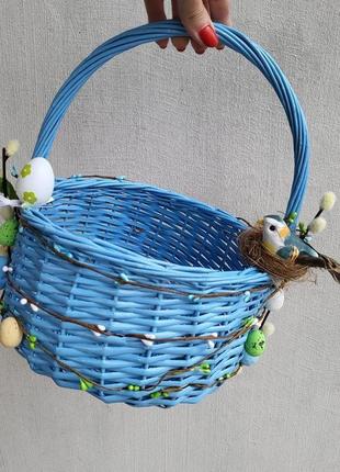 Блакитний  пасхальний кошик для хлопчиків з  пташкою в гнізді та яєчками10 фото