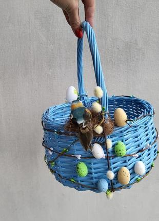 Блакитний  пасхальний кошик для хлопчиків з  пташкою в гнізді та яєчками7 фото